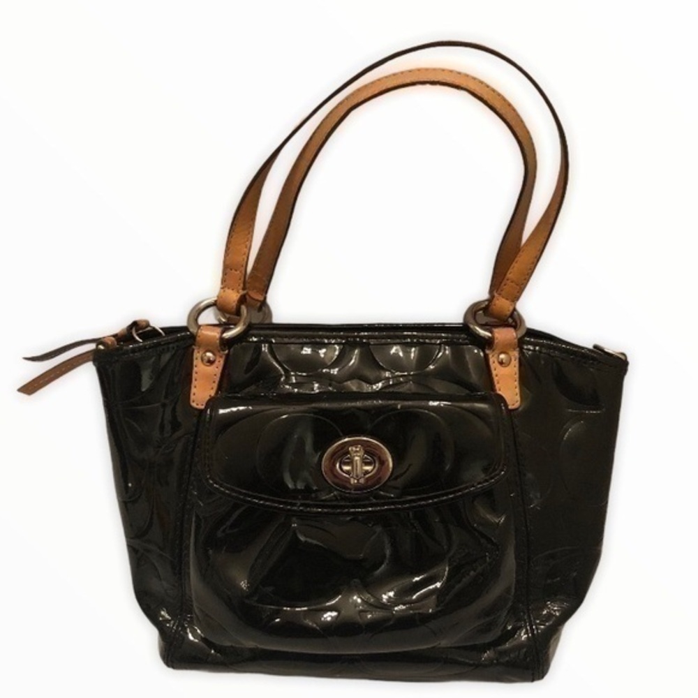 Coach patent leather black c mini tote bag